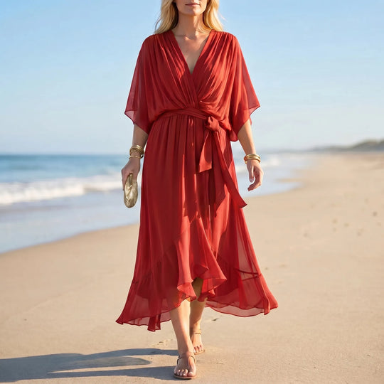 Velma  - V-Neck Flowy Midi Dress