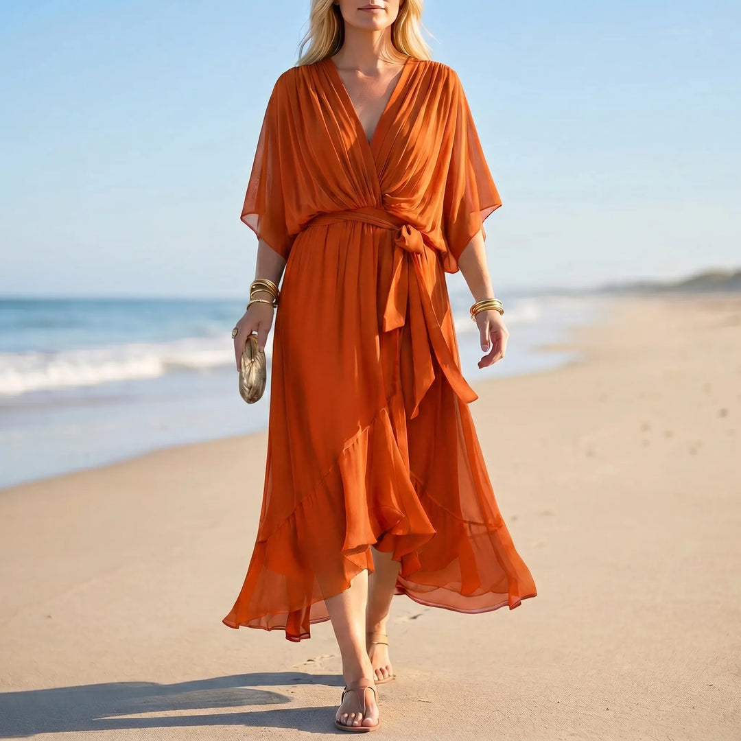 Velma  - V-Neck Flowy Midi Dress