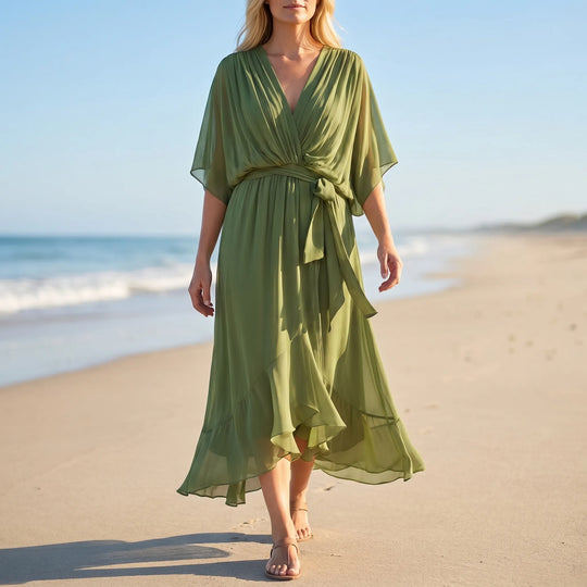 Velma  - V-Neck Flowy Midi Dress