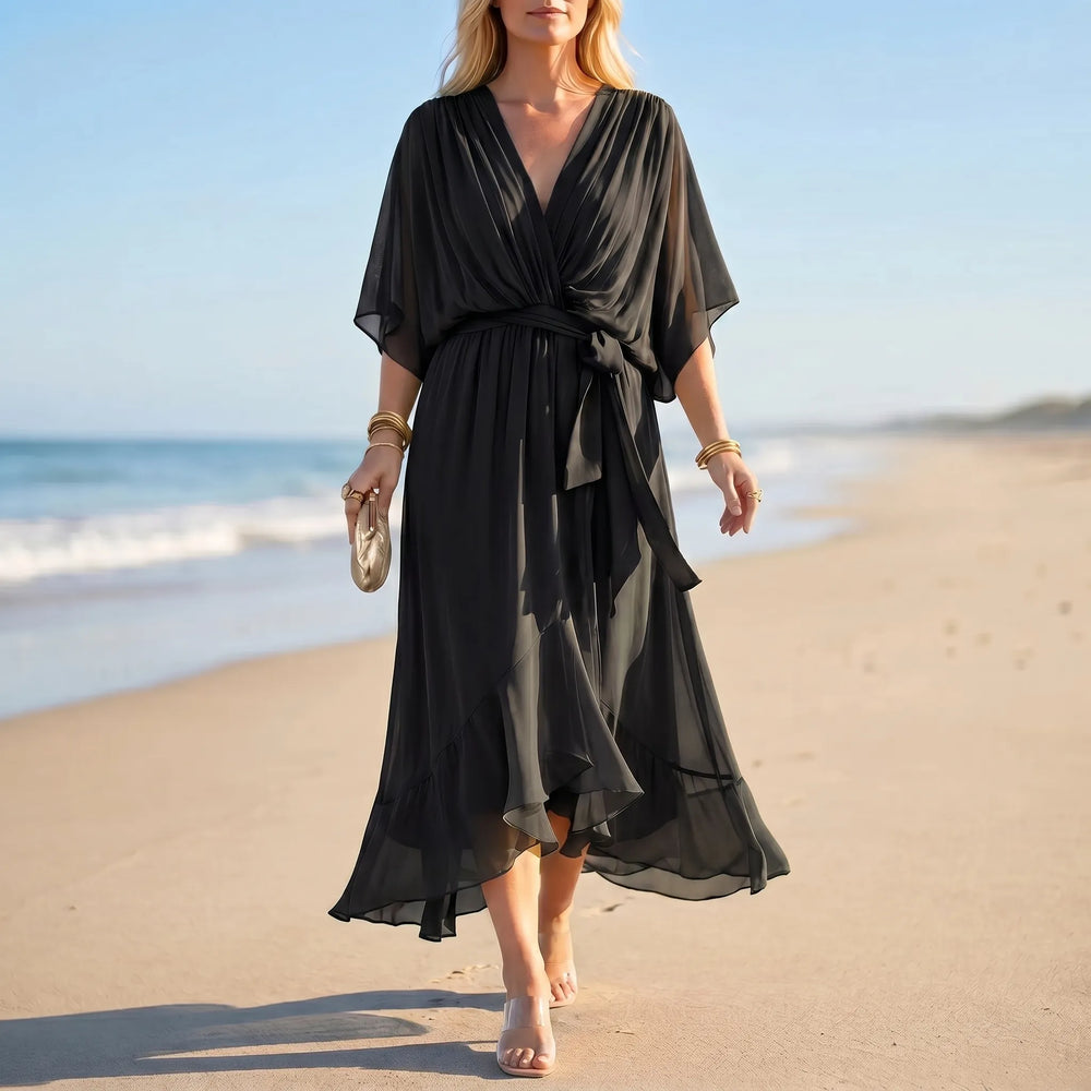 Velma  - V-Neck Flowy Midi Dress