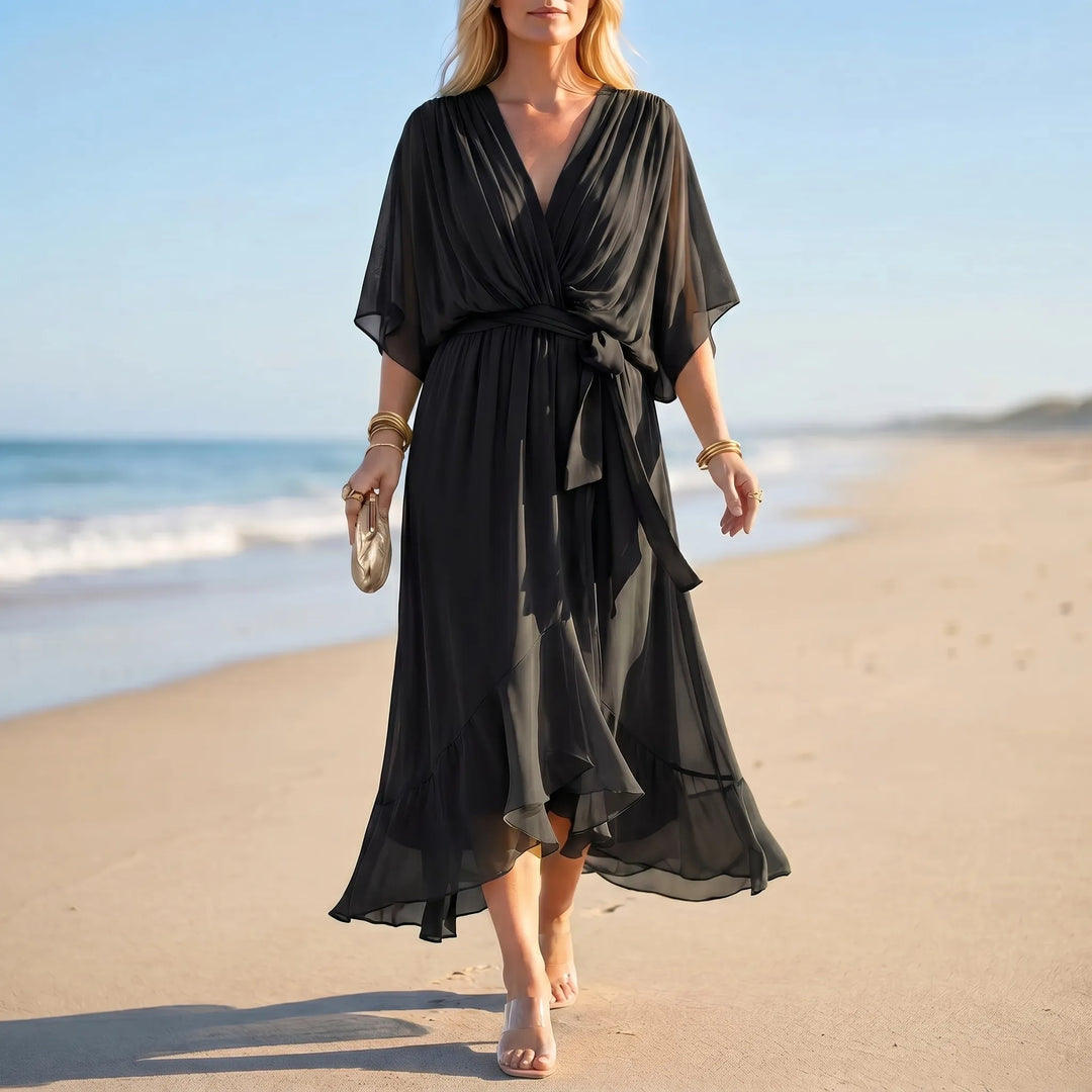 Velma  - V-Neck Flowy Midi Dress