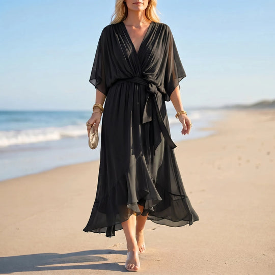 Velma  - V-Neck Flowy Midi Dress