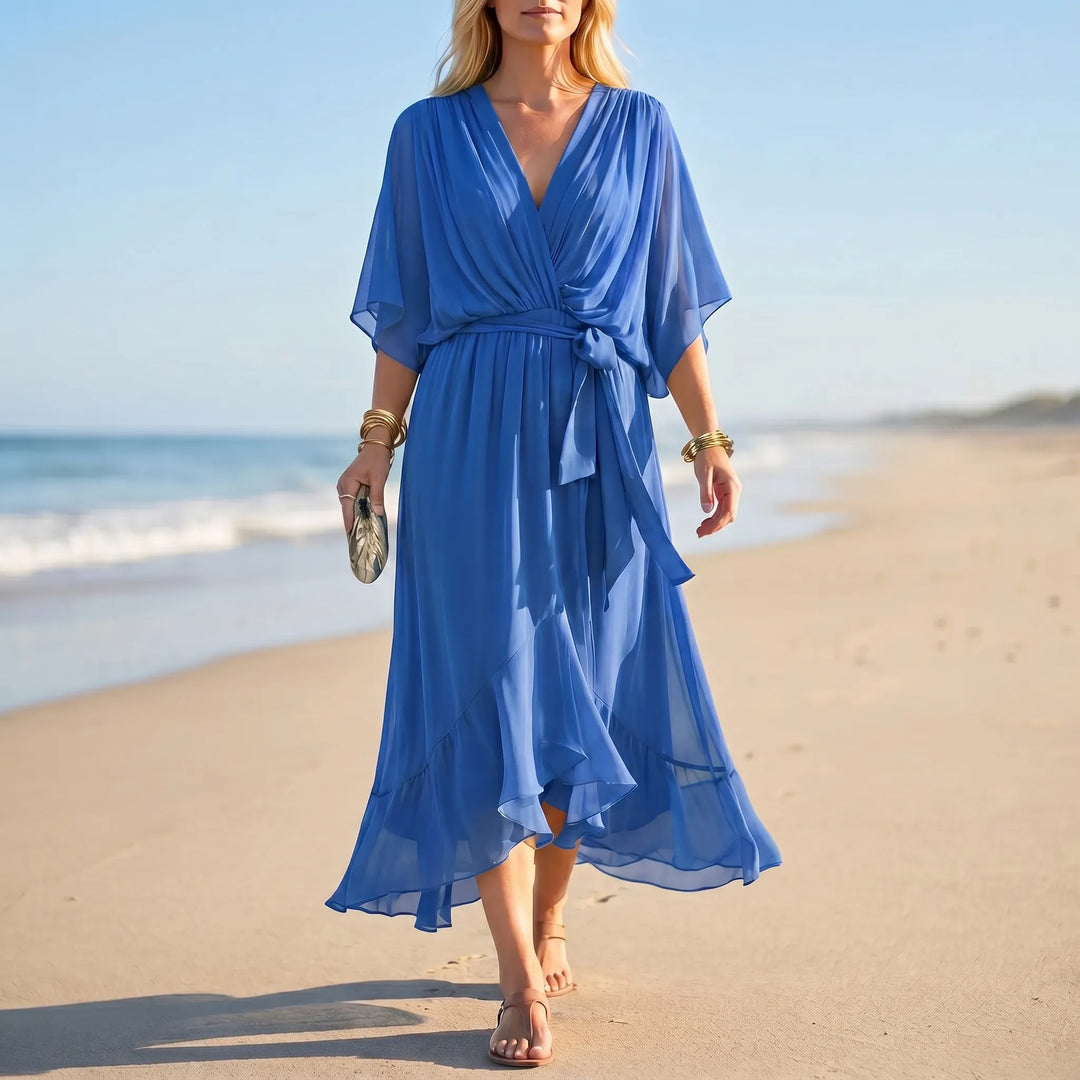 Velma  - V-Neck Flowy Midi Dress