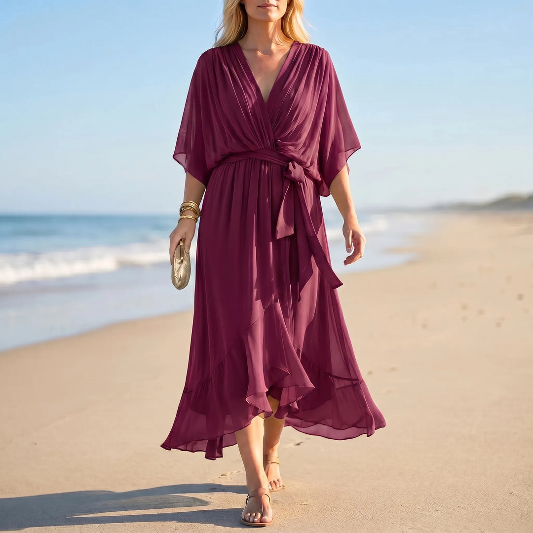 Velma  - V-Neck Flowy Midi Dress