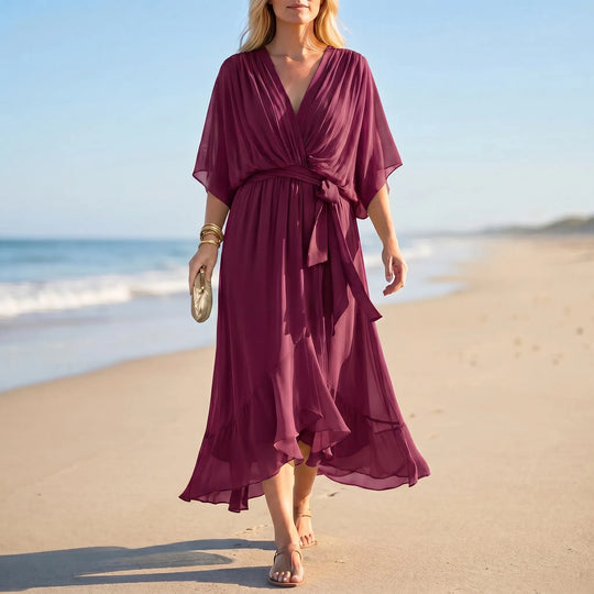 Velma  - V-Neck Flowy Midi Dress