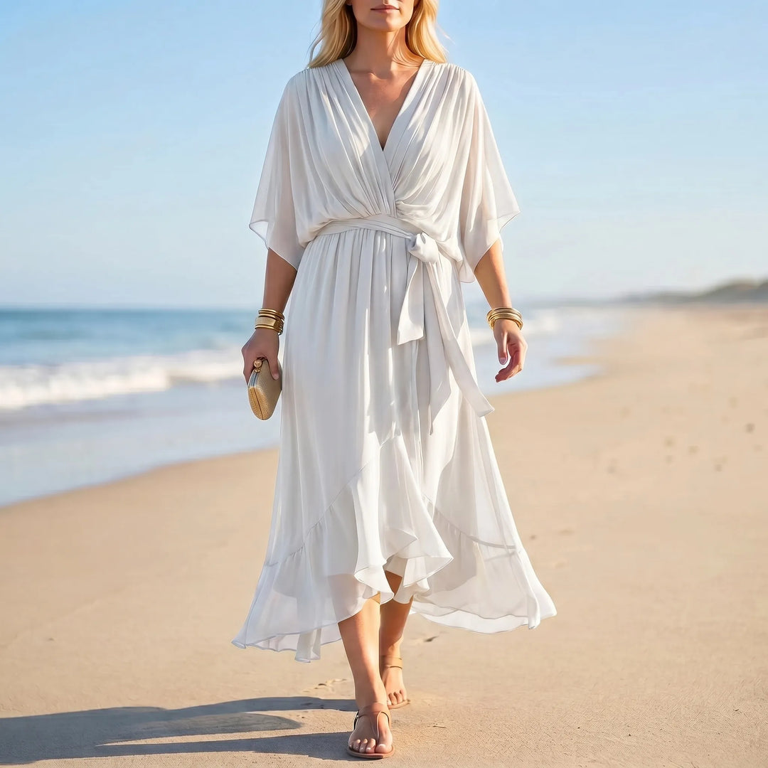 Velma  - V-Neck Flowy Midi Dress