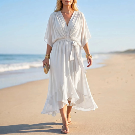 Velma  - V-Neck Flowy Midi Dress