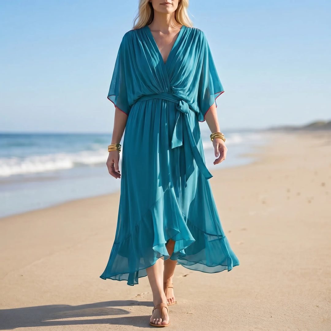 Velma  - V-Neck Flowy Midi Dress