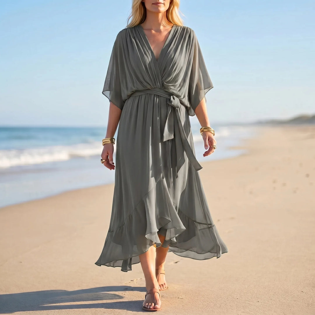 Velma  - V-Neck Flowy Midi Dress