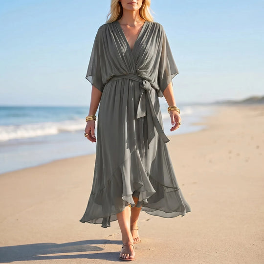 Velma  - V-Neck Flowy Midi Dress