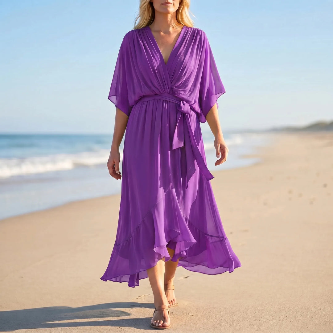 Velma  - V-Neck Flowy Midi Dress