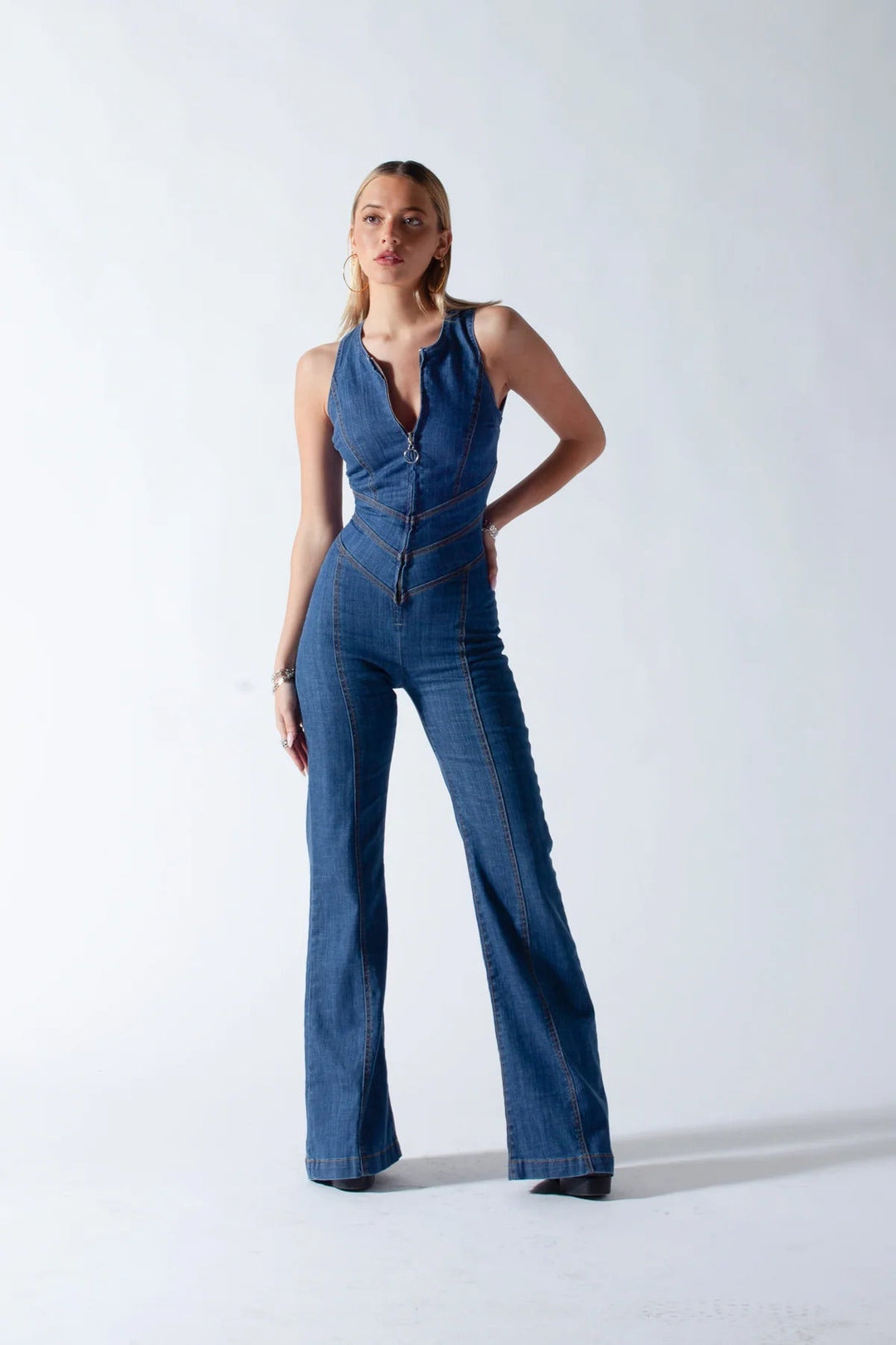 women denim jumpsuit in blue for casual outings 0