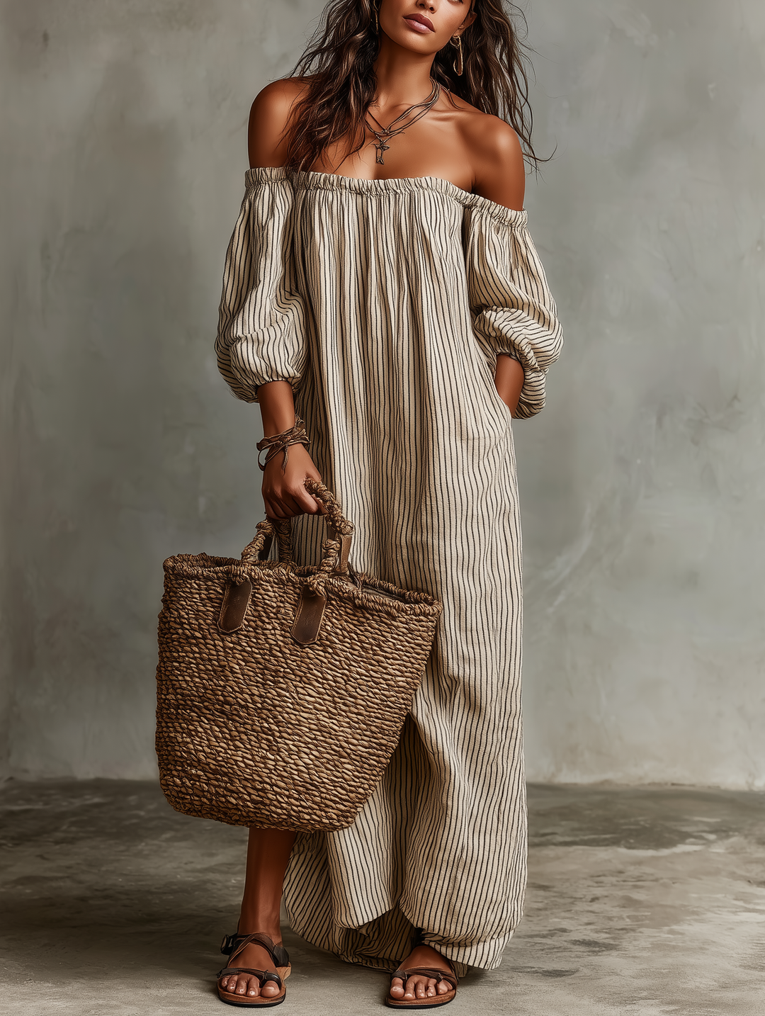 Wanda  - Off-Shoulder Maxi Dress Beach Outings