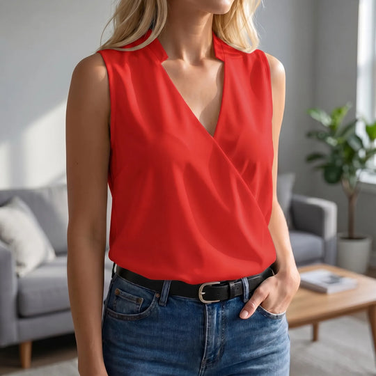 Wendy  - Sleeveless V-Neck Wrap-Style Top