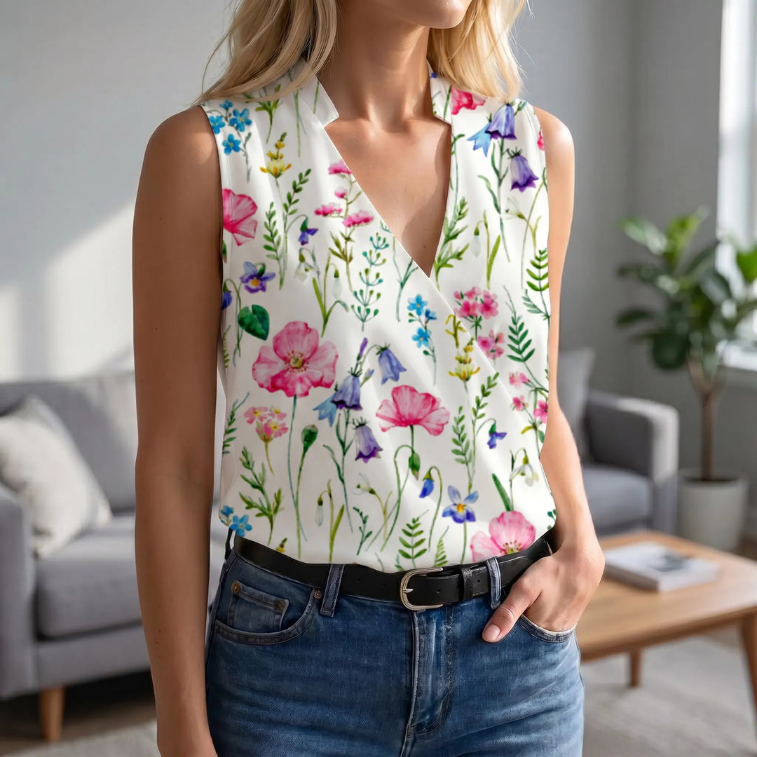 Wendy  - Sleeveless V-Neck Wrap-Style Top