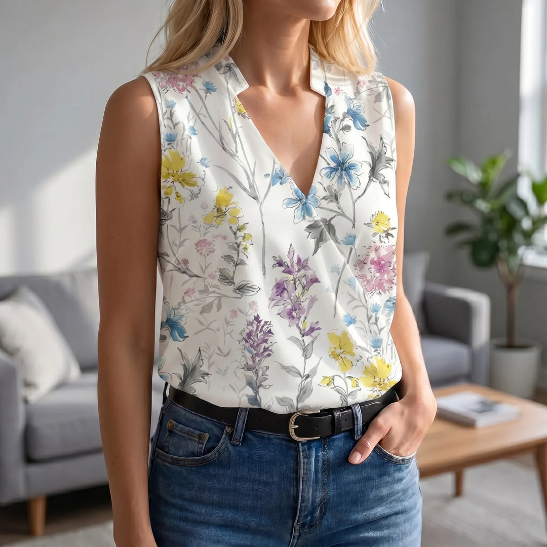 Wendy  - Sleeveless V-Neck Wrap-Style Top