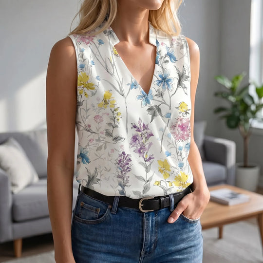 Wendy  - Sleeveless V-Neck Wrap-Style Top