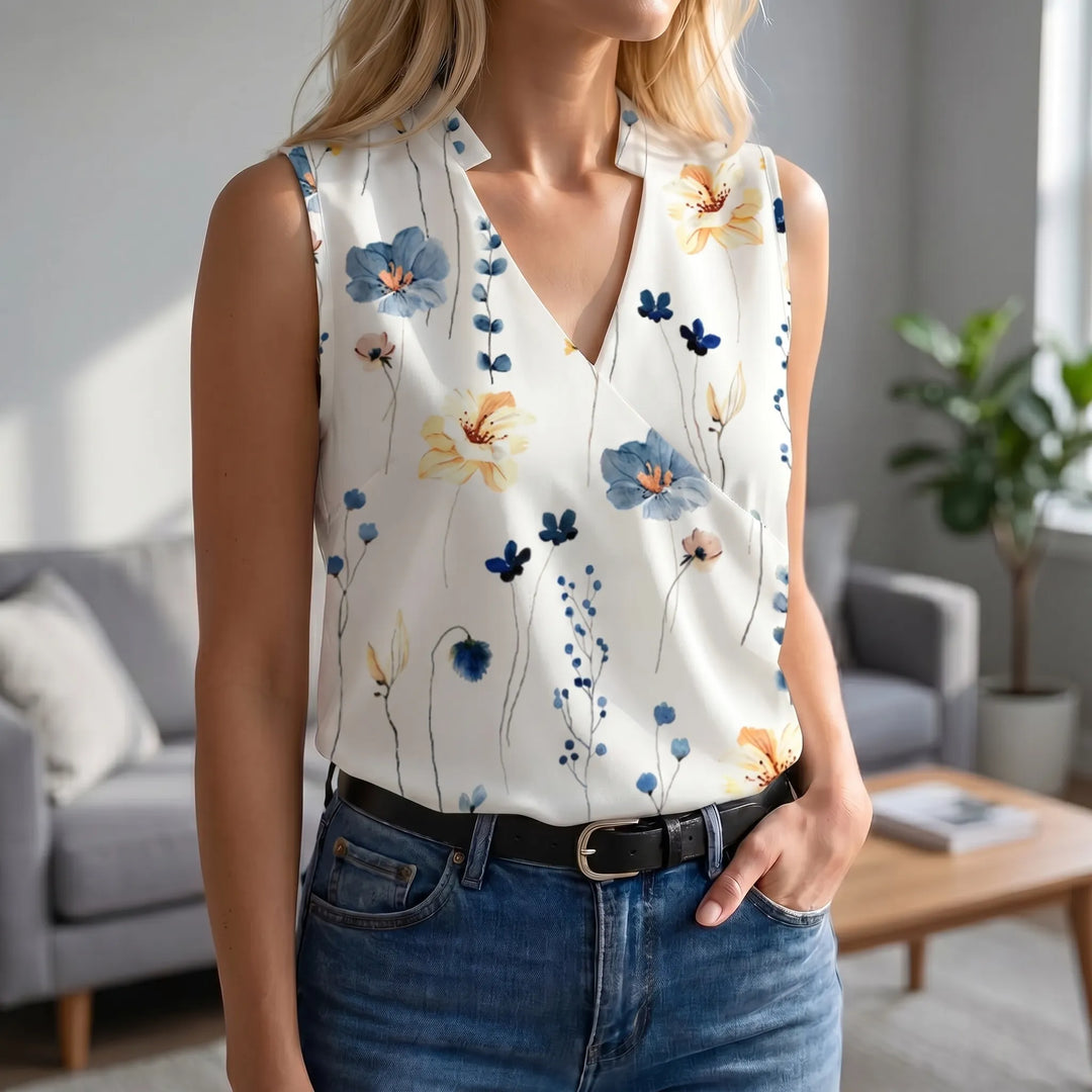Wendy  - Sleeveless V-Neck Wrap-Style Top