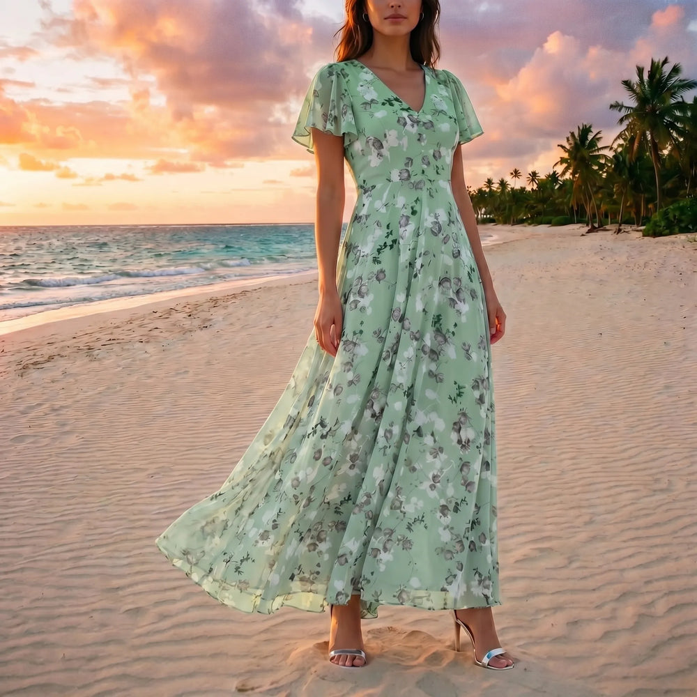 Yvette  - Floral Print V-Neck Midi Dress