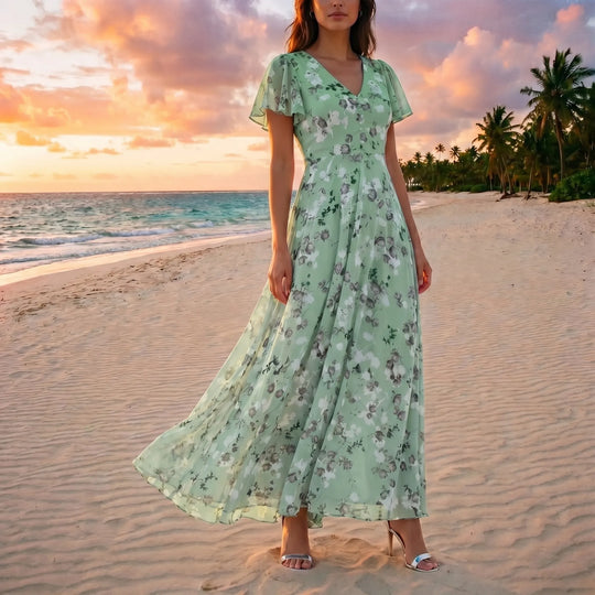 Yvette  - Floral Print V-Neck Midi Dress