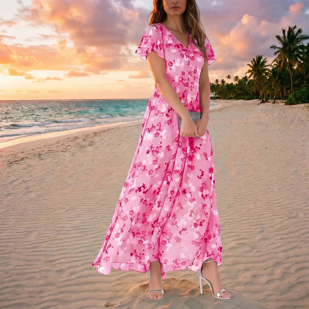 Yvette  - Floral Print V-Neck Midi Dress