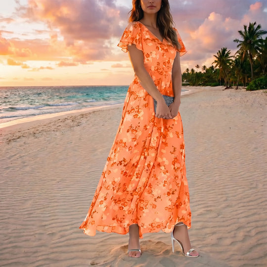 Yvette  - Floral Print V-Neck Midi Dress