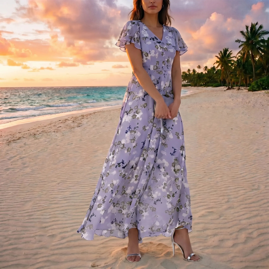 Yvette  - Floral Print V-Neck Midi Dress