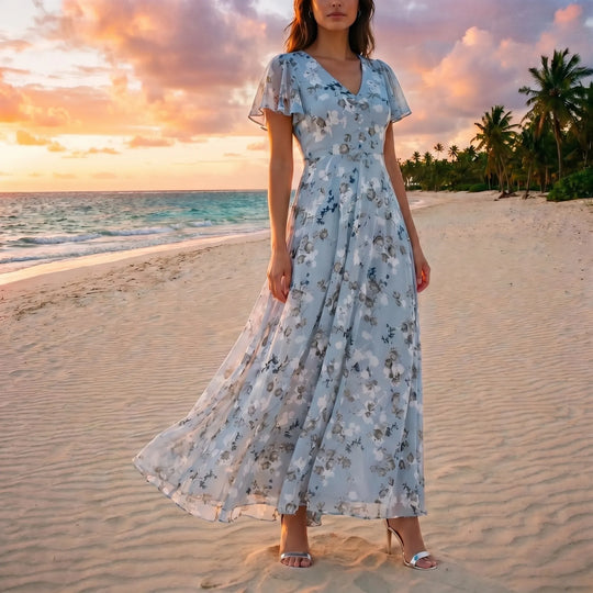 Yvette  - Floral Print V-Neck Midi Dress
