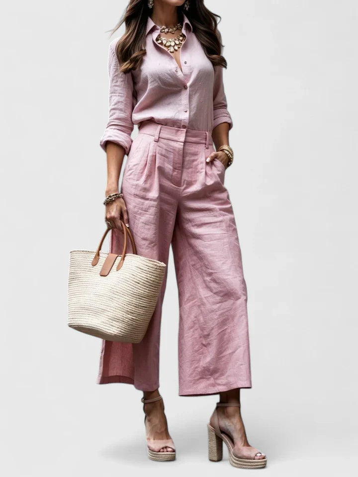 women cotton set in beige for casual outings 0