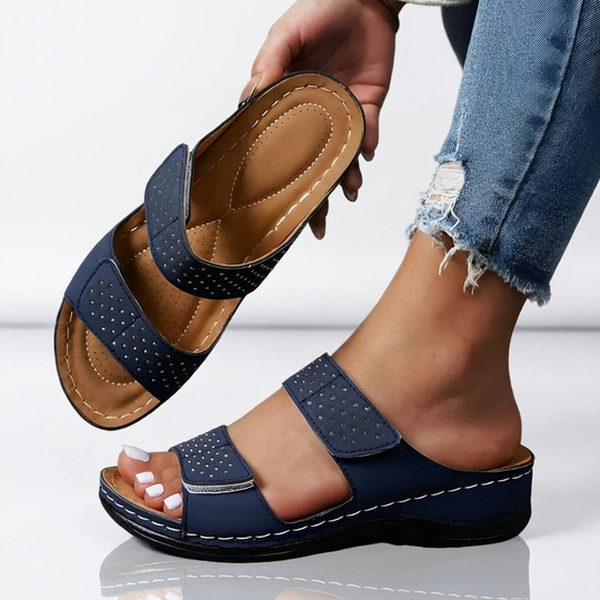 Mara - Adjustable Slip-On Sandals with Cushioned Sole-Women’s Sandals-Noble Wears-Blue-5-NW