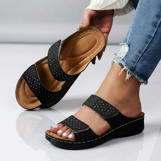 Mara - Adjustable Slip-On Sandals with Cushioned Sole-Women’s Sandals-Noble Wears-Black-5-NW