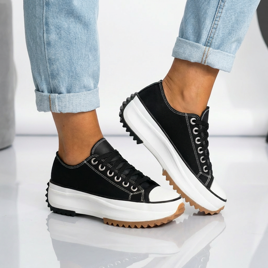 Maya - Chunky Platform Lace Up Casual Sneakers-Women’s Sneakers-Noble Wears-Black-5-NW
