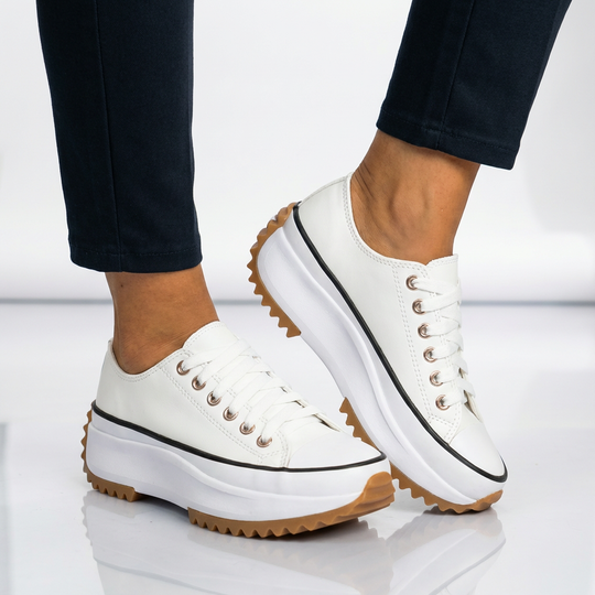 Maya - Chunky Platform Lace Up Casual Sneakers-Women’s Sneakers-Noble Wears-White-5-NW