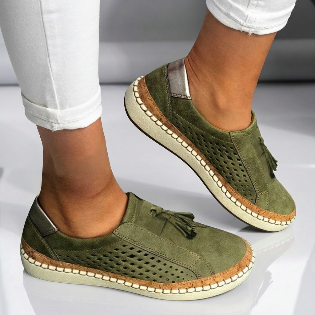 Sonia - Perforated Slip On Casual Sneakers-Women’s Slip-On Shoes-Noble Wears-Green-5-NW