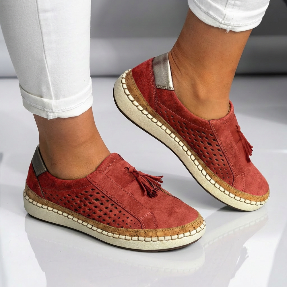 Sonia - Perforated Slip On Casual Sneakers-Women’s Slip-On Shoes-Noble Wears-Red-5-NW