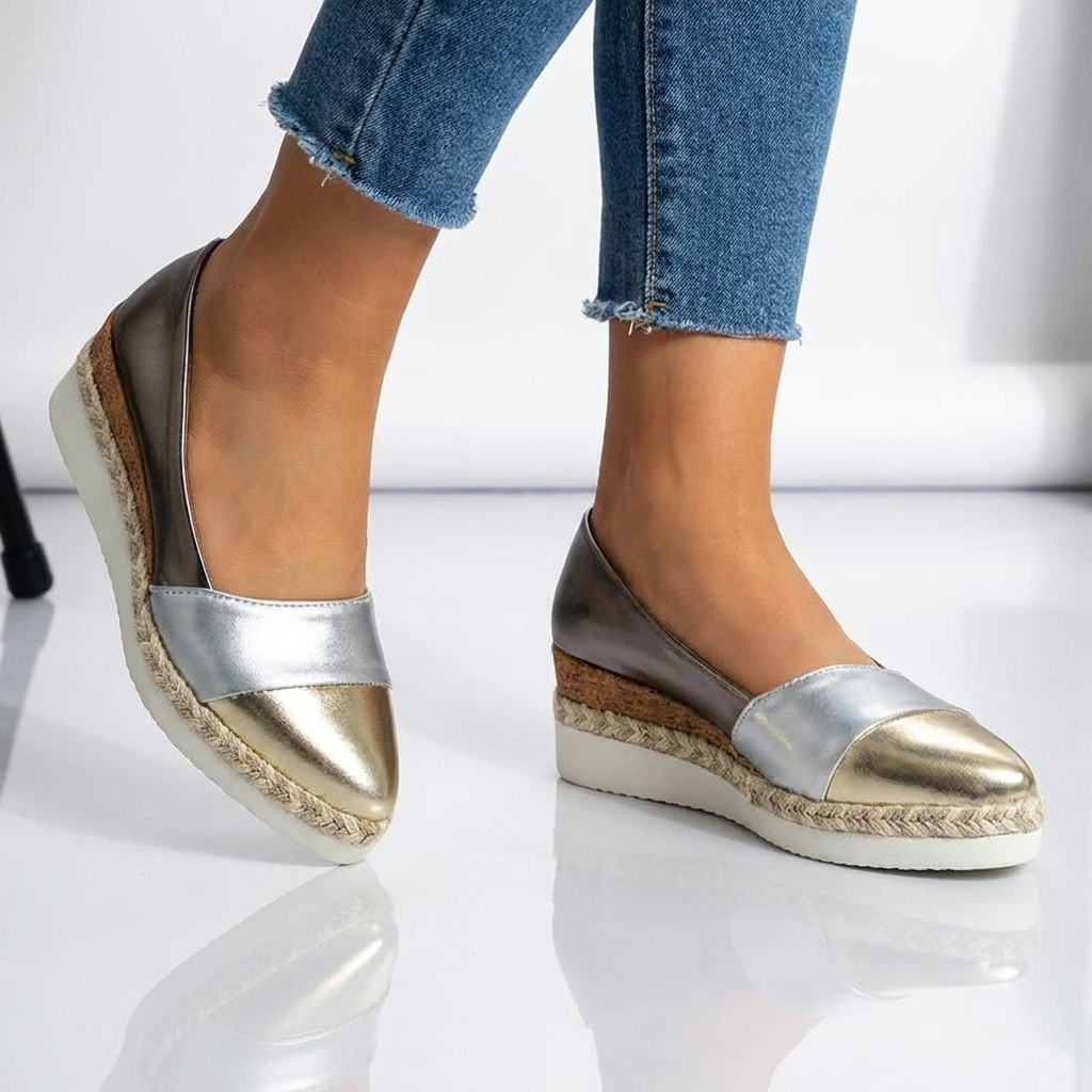 Sophie - Metallic Wedge Closed Toe Espadrilles-Women’s Sandals-Noble Wears-Silver-5-NW