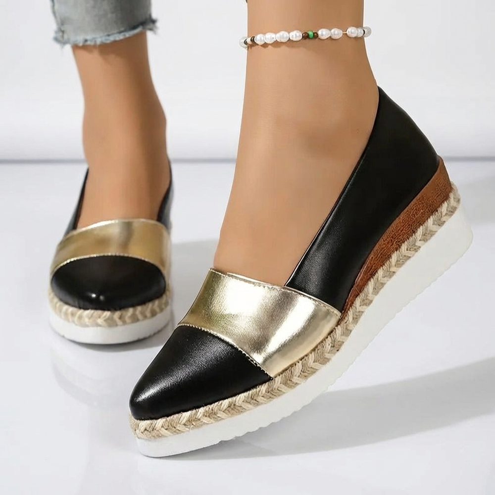 Sophie - Metallic Wedge Closed Toe Espadrilles-Women’s Sandals-Noble Wears-Black-5-NW